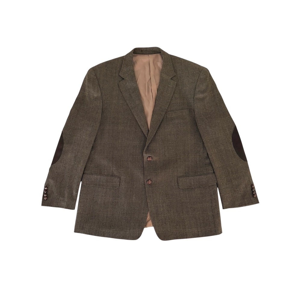 Lauren Ralph Lauren Mens 46R Brown Herringbone 100% Lambswool Blazer Elbow Patch